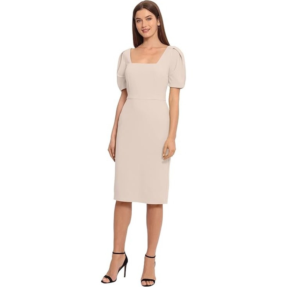 NEW‎ Maggy London Women's Beige Short Sleeve Sheath Scuba Crepe Dress Size 4 NWT